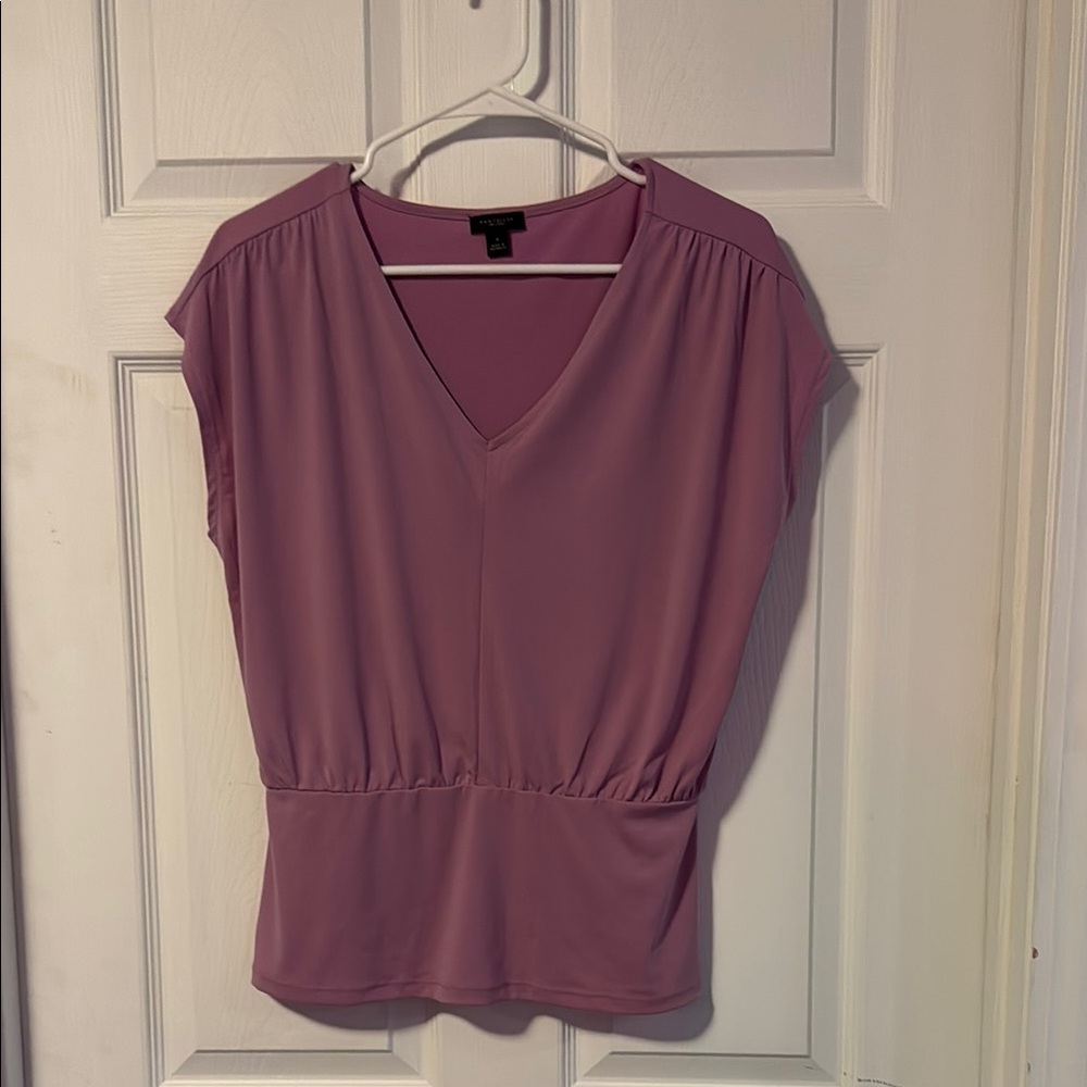 Ann Taylor Factory Purple Cap Sleeve Blouse Relaxed Fit